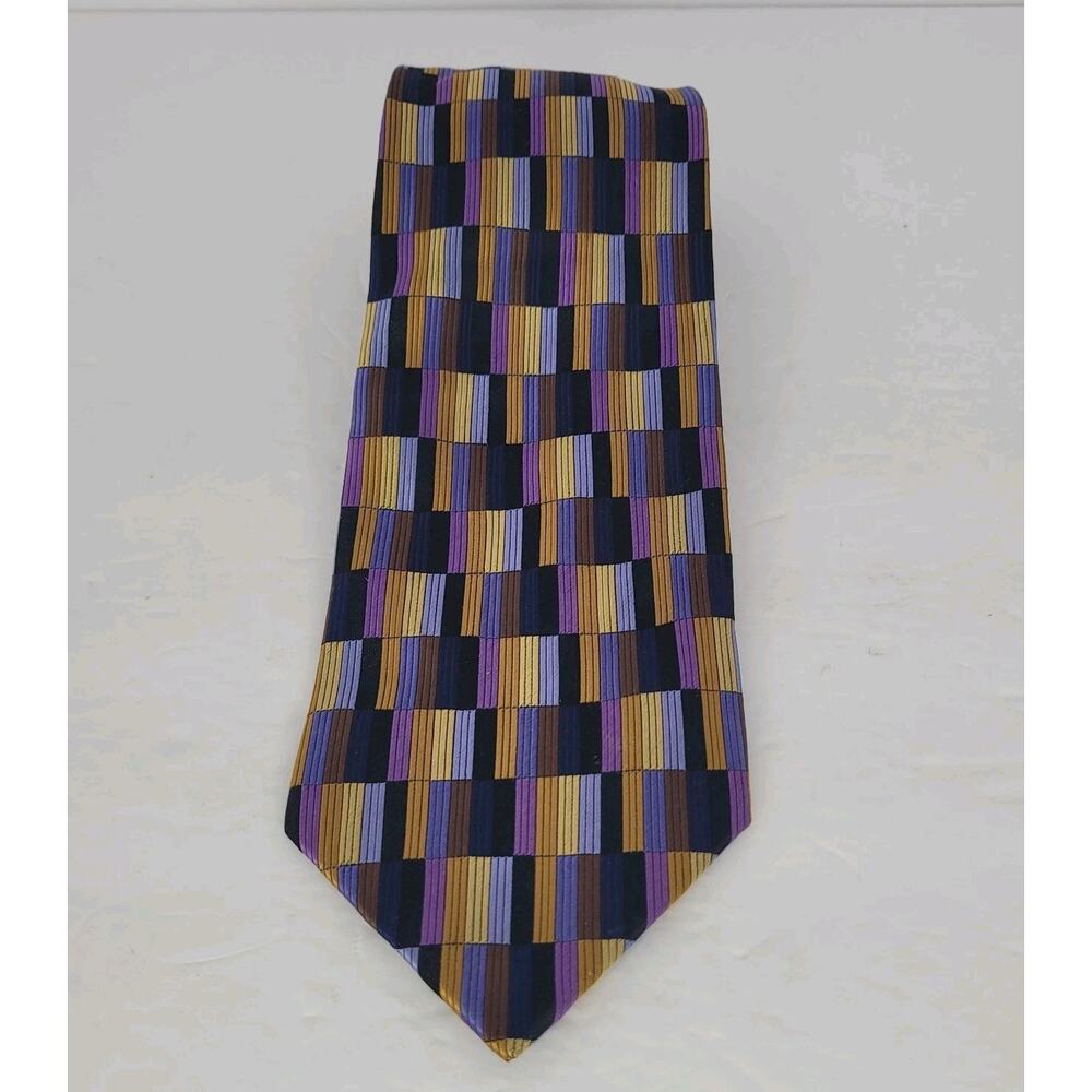 Dona Dona Geometric Mid Century Pattern Tie Multicolor 100% Silk Handmade 57"